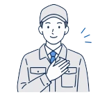 胸に手を当てる作業着の男性