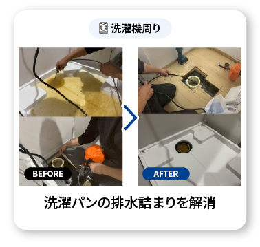 洗濯パンの排水つまりを解消